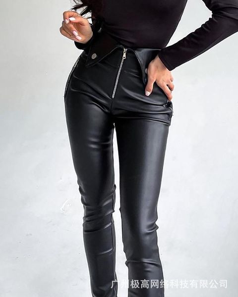 

women's pants & capris pu leathe for woman winter clothing plus size r zipper pocket black pencil, Black;white