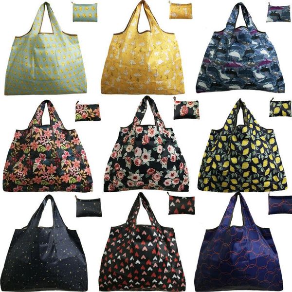 

shopping bags magic style nylon large tote eco reusable portable shoulder handbag cartoon folding pouch bag foldable
