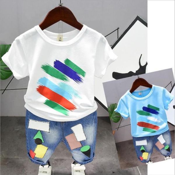 

summer clothing sets boy cotton casual childrens wear baby boys t shirt shorts pants 2 pcs clothes 6years, White