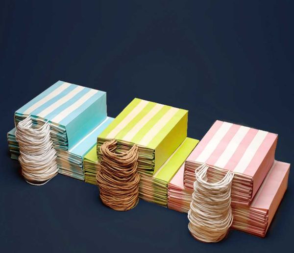 

gift wrap 10pcs packaging bag kraft paper with handles custom logo recyclable thick shopping packing bags supplies