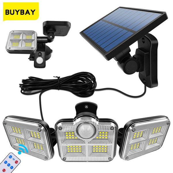 

solar lamps lights ip65 waterproof 3 head motion sensor light wide angle illumination lighting with remote control for garden