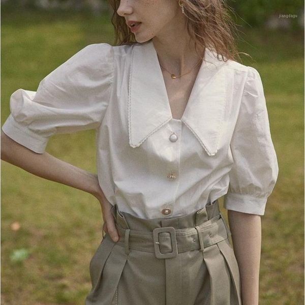 

women's blouses & shirts france vintage elegant women short sleeve casual retro korean fashion v-neck office lady boho clothes summer 2, White