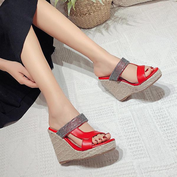 

straw wedges 11cm summer high heels flash fashion sandals dress shoes, Black