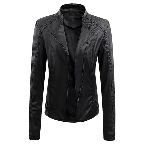 

women's jackets motorcycle jacket black faux leather outerwear women long sleeve coat casual outwear streetwear clothes blouse*8, Black;brown
