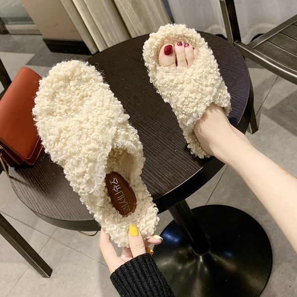 

slippers winter furry women's outer wear trendy spring fashion all-match net red korean autumn and, Black