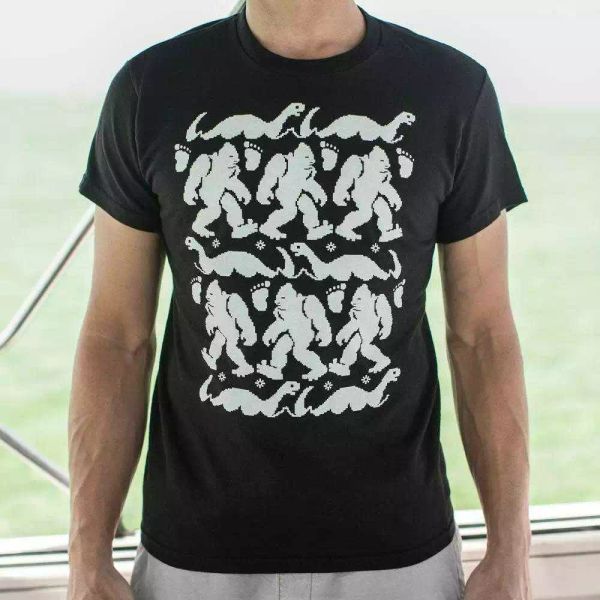 

bigfoot & nessie sweater t-shirt | short sleeve graphic tee, White;black