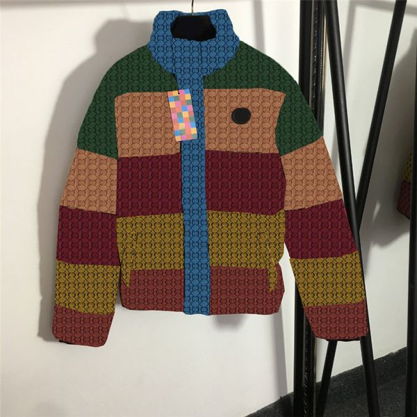 

colored double letter down coats letter designer contrast stitching outerwear stand collar long sleeve cotton jacket, Black