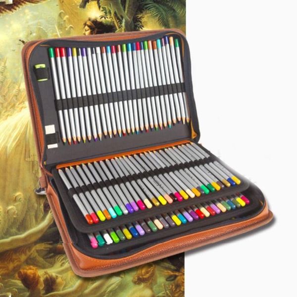 

pencils case leather large capacity portable pencil bag for colored gel pen art supplies bags