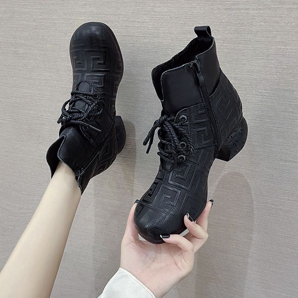 

2021 and winter short british style early martin leather women's autumn nude boots, Black