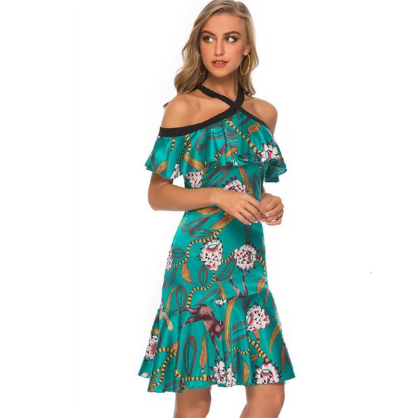 

blue mermaid women summer bodycon halter vintage fashion casual elegant party print above knee midi es, Black;gray