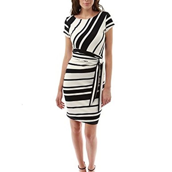 

casual dresses pattyboutik women's striped crewneck cap sleeve dress t9y7, Black;gray