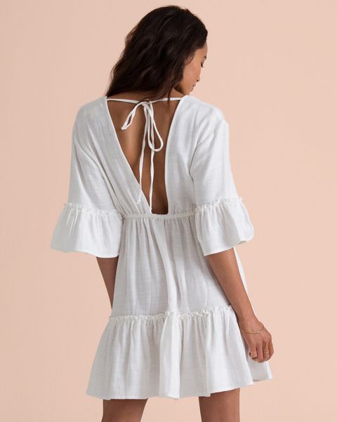 

factoryyxf8 open temperament 2019 back bandage women's summer trumpet sleeve v-neck ruffle dress, White;black