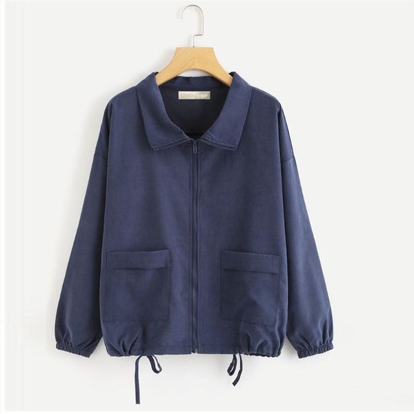 

women's jackets 2021 spring autumn jacket for women fashion zipper lapel leisure long sleeve loose pure color coat boyfriend lady, Black;brown