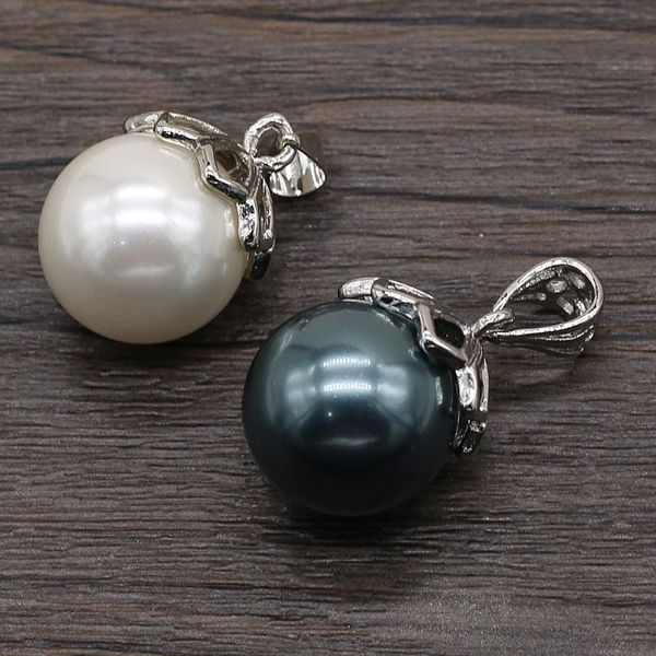 

charms pendants natural shell beads exquisite ball shape temperament smooth charm pendant for jewelry making necklace earrings 16x16mm, Bronze;silver