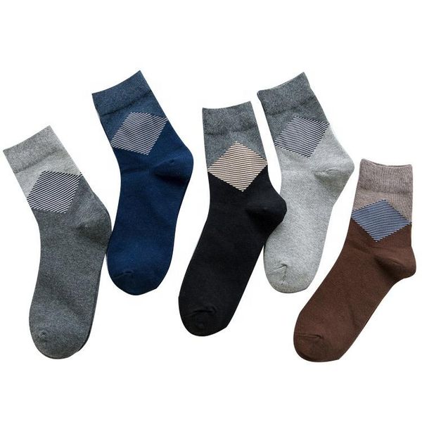 

men's socks simple design comfortable quarter plaid men cotton business, Black