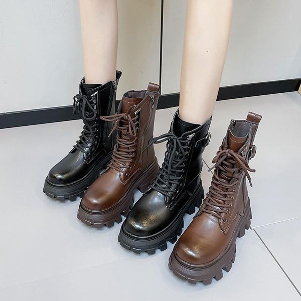 

boots women's thick heel short fall/winter 2021 flat-bottomed motorcycle, Black