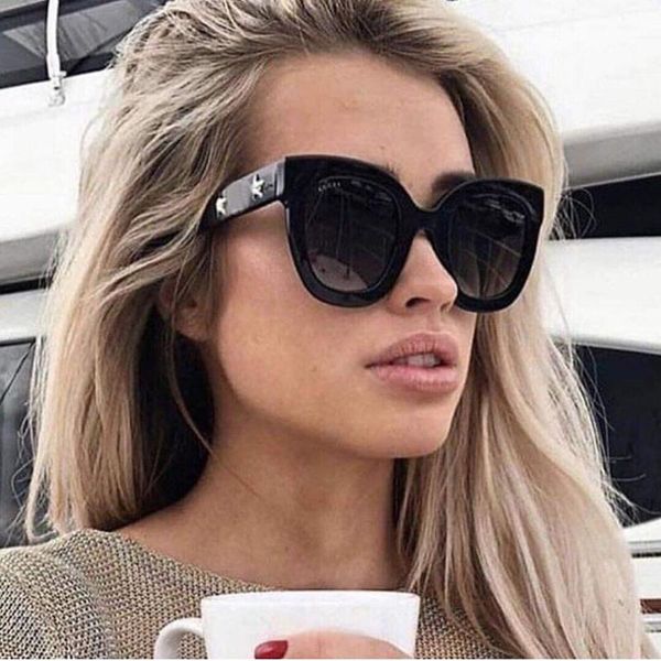 

outdoor eyewear black acetate cat eye sunglasses women with stars fashion square