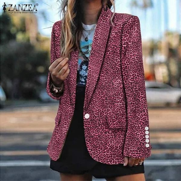 

women's suits & blazers vintage lapel button jackets fashion women leopard blazer zanzea casual long sleeve corduroy printed coats fema, White;black