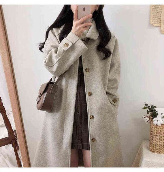 

woolen coat women's woolen in spring and autumn 2021 small medium long hepburn style thickened, Black