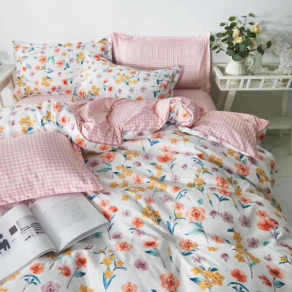 

bedding sets home textile small flowers duvet cover pillowcase bed sheet simple set 3/4pcs single double bedline dropship