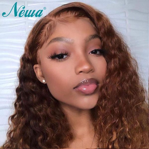 

lace wigs a hair front human colored water wave wig #4 frontal pre plucked and bleached remy closure, Black;brown