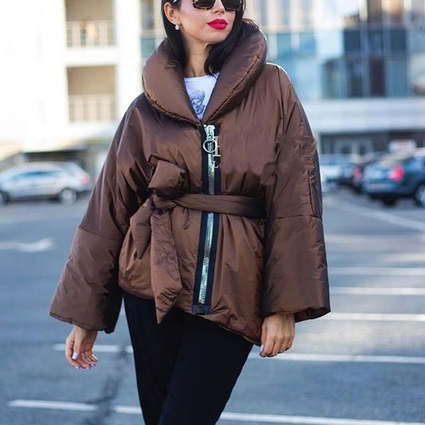 

women's down & parkas conkor fashion turn collar women elegant winter lace up irregular coats short cotton jackets ladies, Black