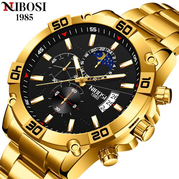

nibosi 2021 fashion gold watch mens watches brand luxury clock man military chronograph quartz watch men relogio masculinog, Slivery;brown