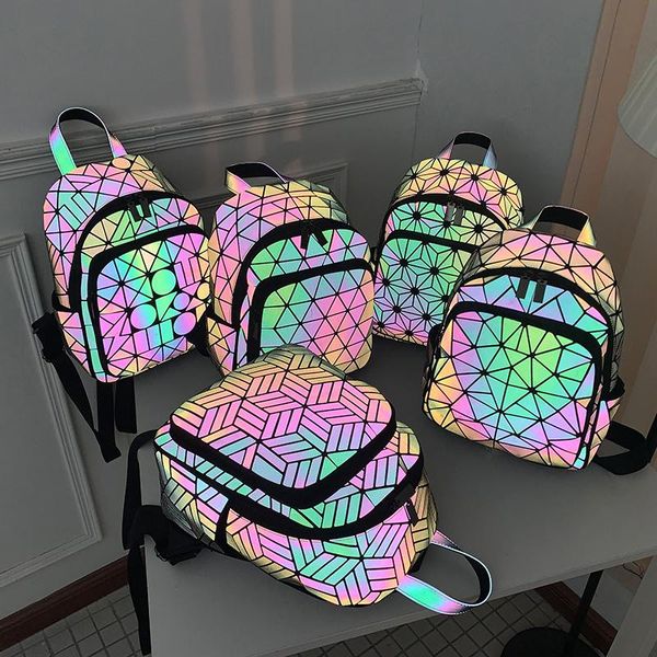 

backpack fashion holographic luminous rhombus geometric reflective cool colorful portable diagonal shoulder zipper bag purse