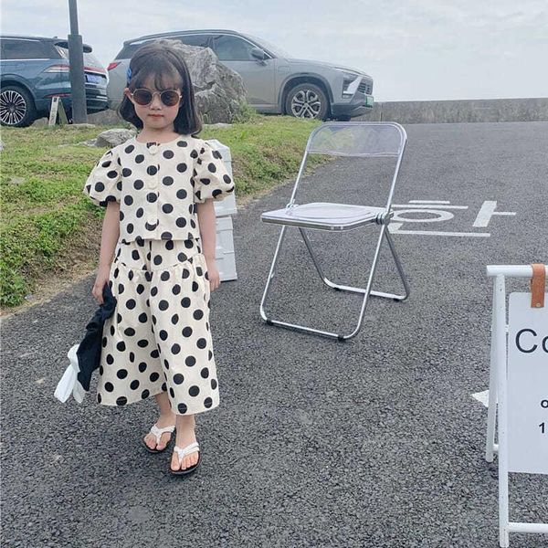 

clothing sets 2021 children wear spring summer short sleeve casual dot with pants set girls cotton two pieces suits, White