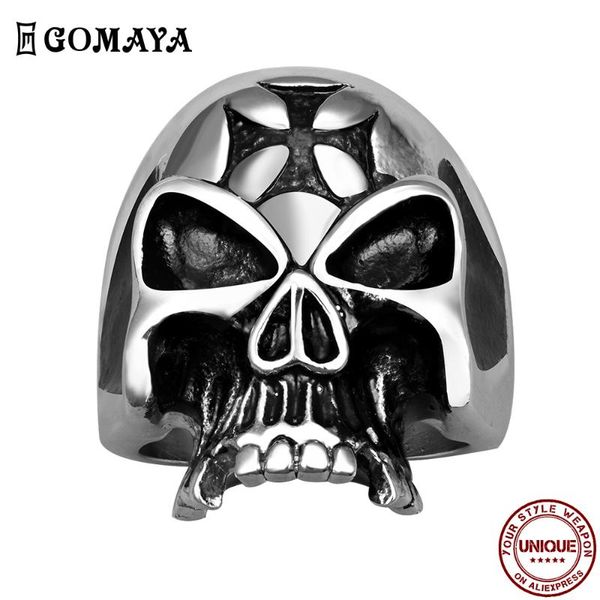 

skull ring 316l stainless steel gothic rock punk vintage rings for men personality trendy party jewelry gift to boyfriend cluster, Golden;silver