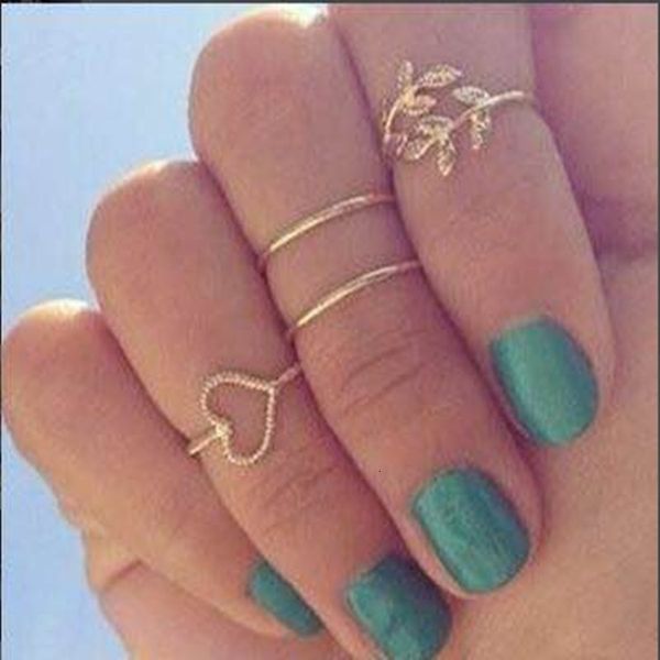 

new jewelry diamond tree leaf heart ring 4-piece joint ring set, Blue;gray