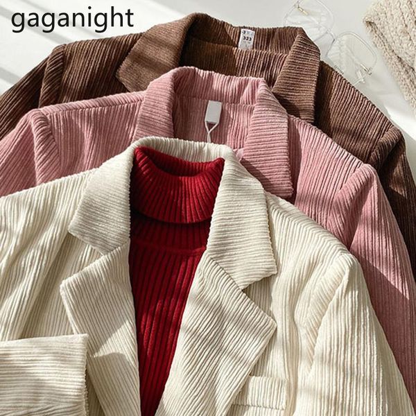 

gaganight vintage double breasted women corduroy blazer 2021 spring female long sleeve loose suit jackets casual ladies blazers women's, White;black