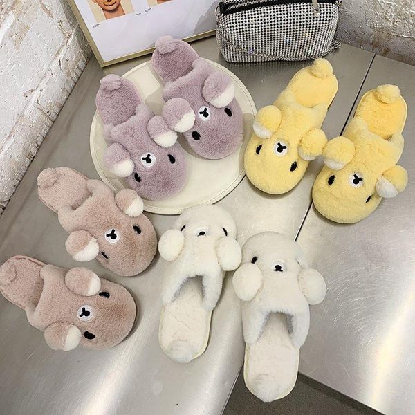 

slippers 2021 cute girl heart cartoon baotou furry female flat bottom wear lazy outside home slides for women, Black