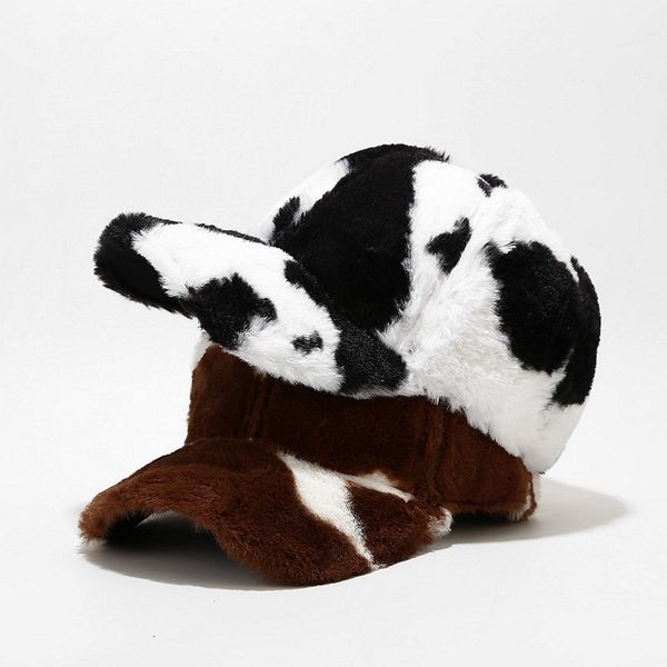 

winter new hat women's fashion fashion versatile cow pattern plush baseball cap harajuku warm cap, Blue;gray
