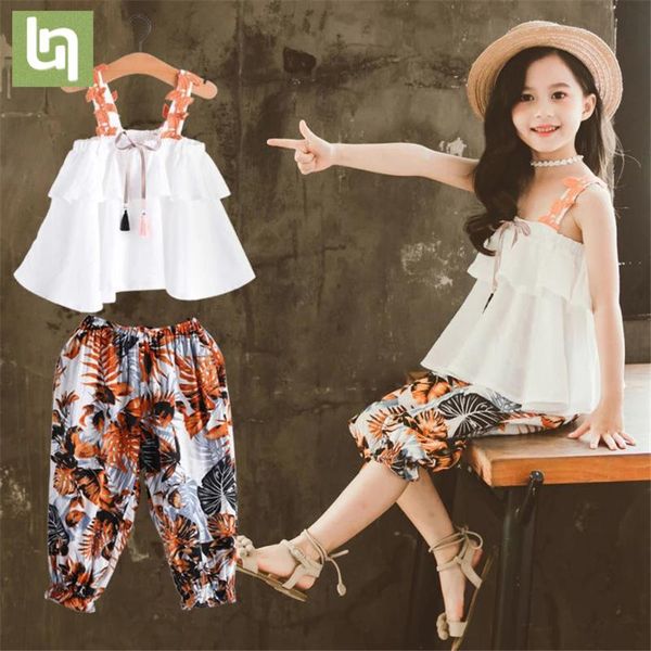 

clothing sets teenager girl clothes summer kids fashion floral pants two piece set children suit girls outfits 7 8 9 10 11 12 13 14 yea, White