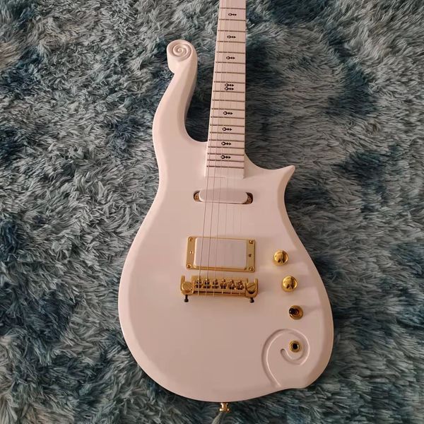 Custom Grand Super Rare Prince Cloud Sparkle Pearl White Chitarra elettrica Corpo in ontano Collo in acero Simbolo nero Intarsio avvolgente Cordiera OEM è ok