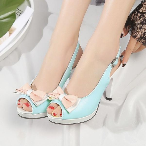 

oversized high heels sandals women shoes woman summer ladies sweet high-heeled fishmouth buckle women's, Black