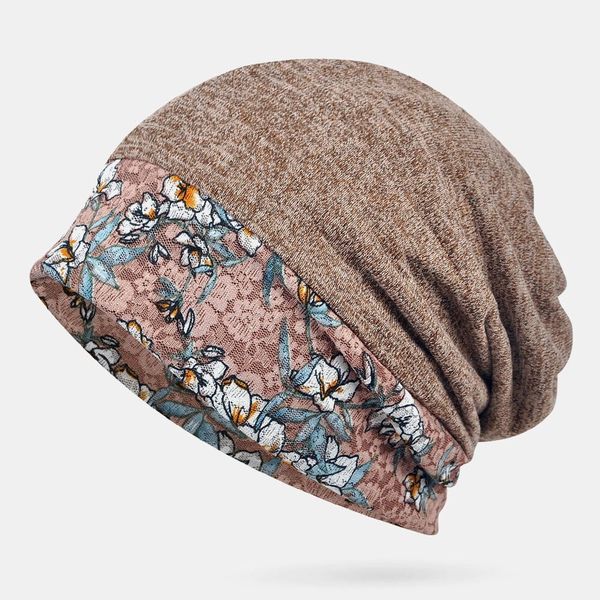 

printed lace stitching beanie scarf hat dual-use turban cap - navy, Blue;gray