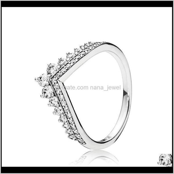 Clear Cz Diamante Princesa Desejo Anel Set Caixa Original Para Pandora 925 Sterling Sier Mulheres Meninas Casamento Coroa Anéis Pdxkv Uxmpc