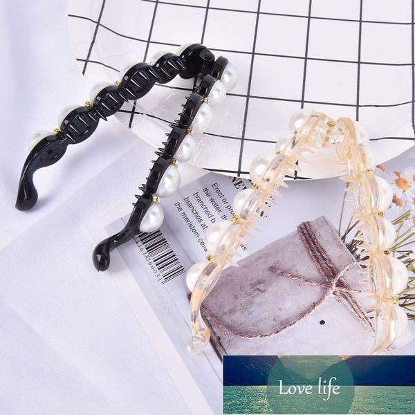 

fashion pearl black hair claw clips banana barrettes hairpins hair accessories for women clips clamp, Silver