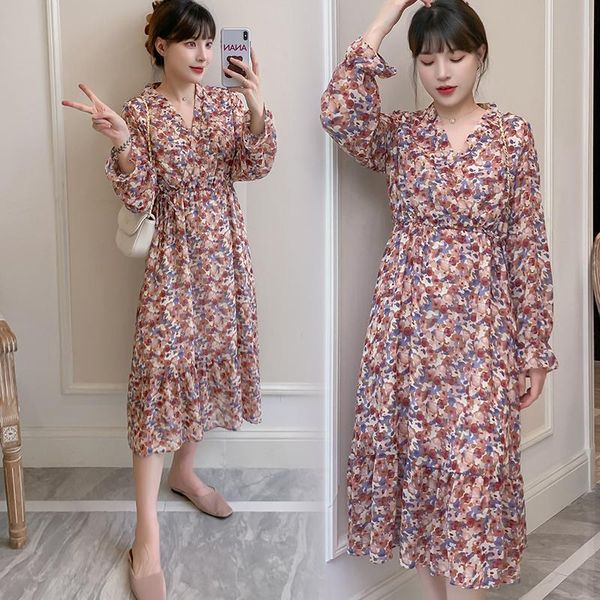 

maternity dresses 3278# nursing clothing loose v neck floral dress stylish pregnant women pregnancy, White