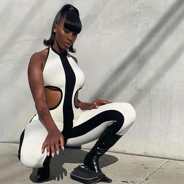

patchwork backless fitness rompers womens jumpsuit sleeveless sporty workout active wear bodycon athleisure jumpsuits women's &, Black;white