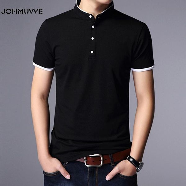 

men's polos johmuvve 4 colour mens fashion summer short-sleeved casual t-shirts cotton, White;black