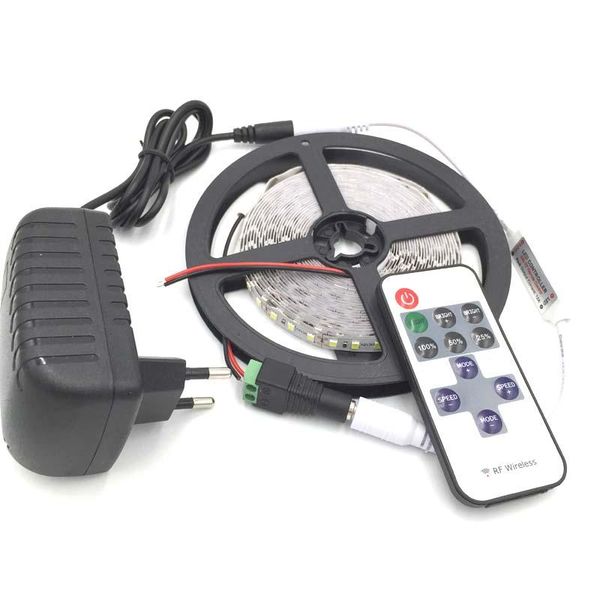 

non-waterproof led strip 600 leds 5m 2835 light white red blue + 12v2a power adapter 11 keys rf controller dc strips