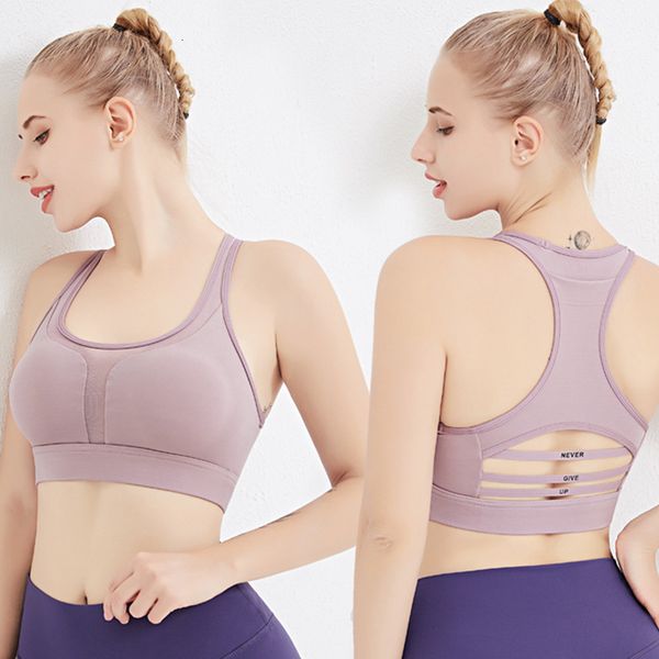 

bra back pocket sports shockproof horizontal bar mesh splicing yoga suit for women, Gray