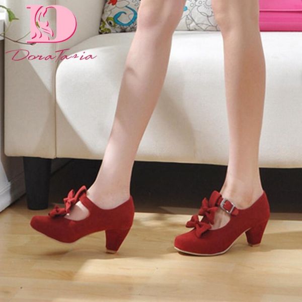 

dress shoes doratasia 2021 fashion big size 43 mary janes women pumps spike heels round toe butterfly-knot spring/autumn woman, Black