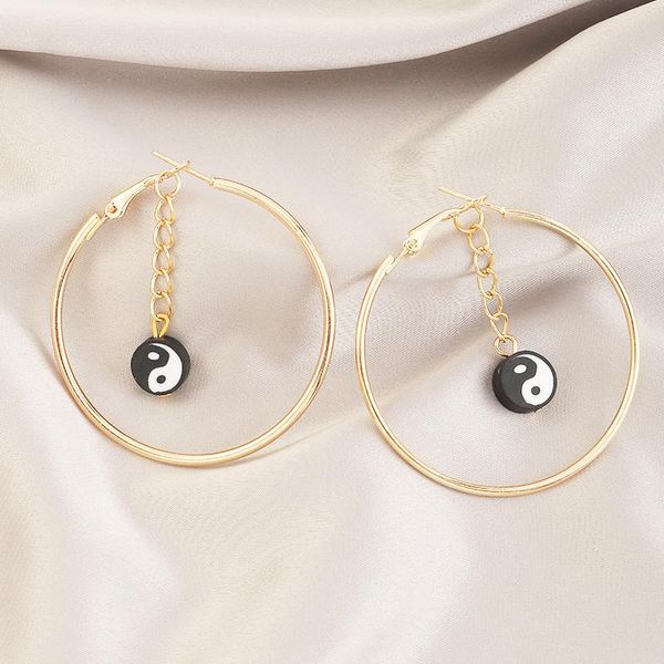 

hoop & huggie simple yinyang pendant gold color earrings cute pencil drop 2021 trend ear jewelry for women teen girls, Golden;silver