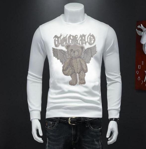 

2022 cute drill bear pattern hoodies long sleeve handsome clothes c36, Black