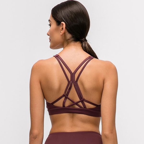 

yoga outfit beautiful strappy workout sports bras women naked-feel wireless fitness padded push up athletic