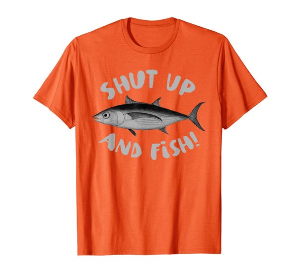 

shut up and fish albacore tuna illustration fishing angler t-shirt, White;black